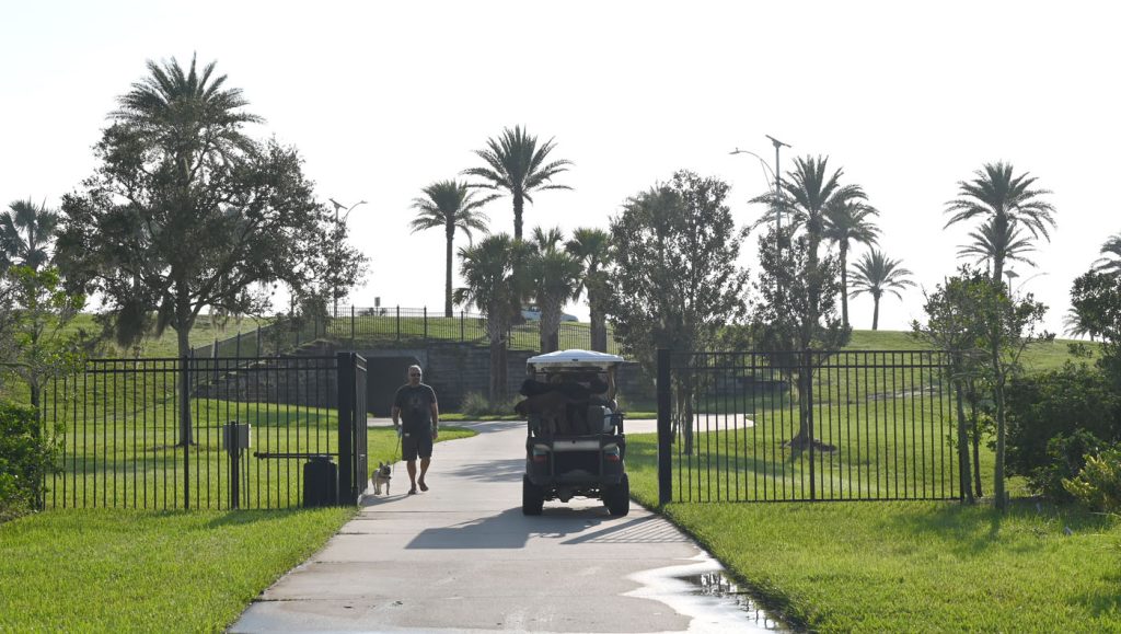 Epperson Golf Cart and Man Walking Dog on Path